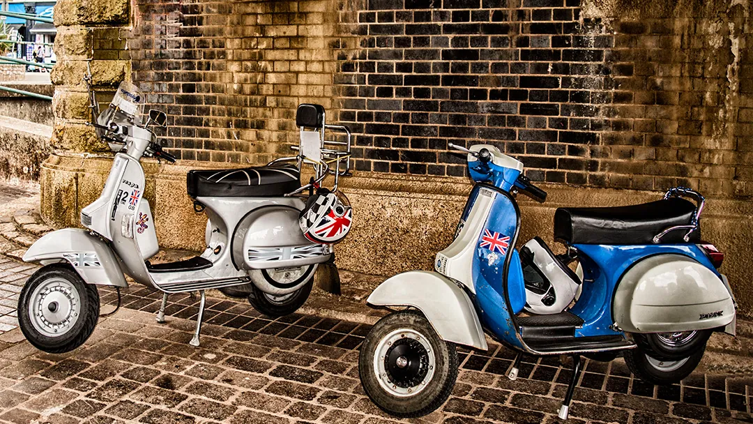 Pair of Vespa scooters in Britain